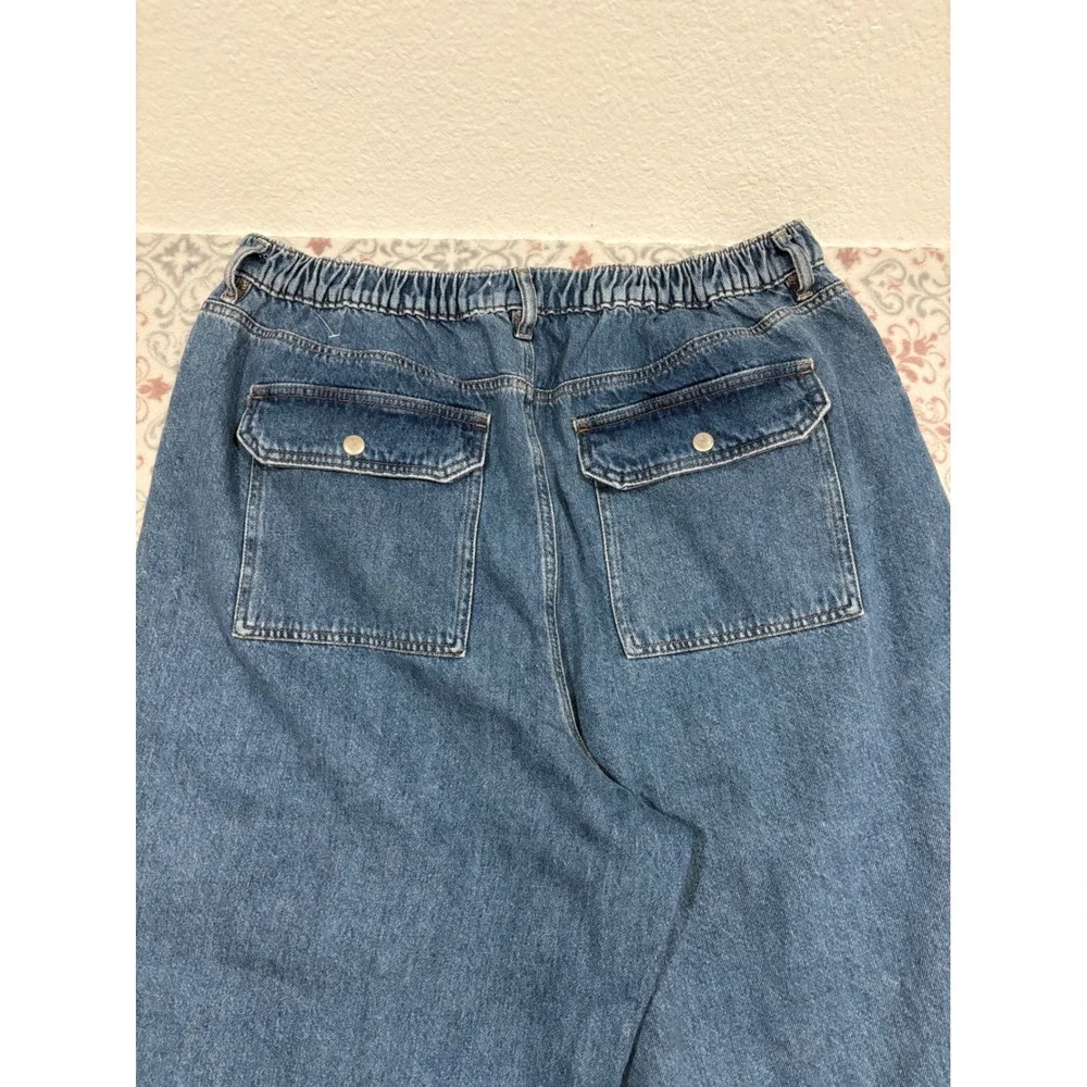 Forever 21+ Premium Blue Cargo Jeans Wide Leg High Rise Plus Size 18 Elastic Bac